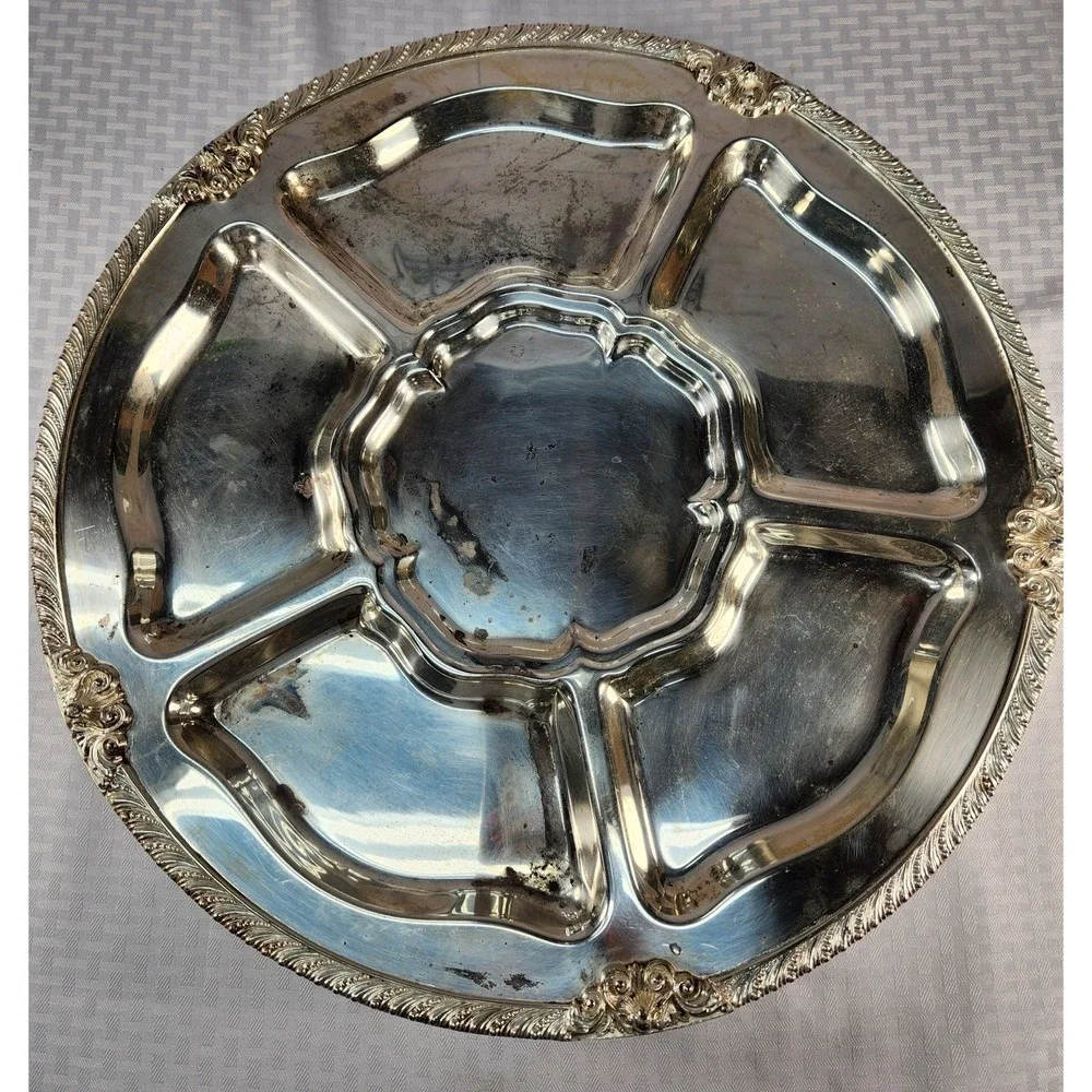 Vtg Leonard Silverplate Victorian‎ Lazy Susan Serving Tray Hors D'oeuvres 19